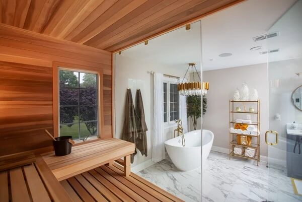 | Royal Pools & Spas sauna installed in a bathroom