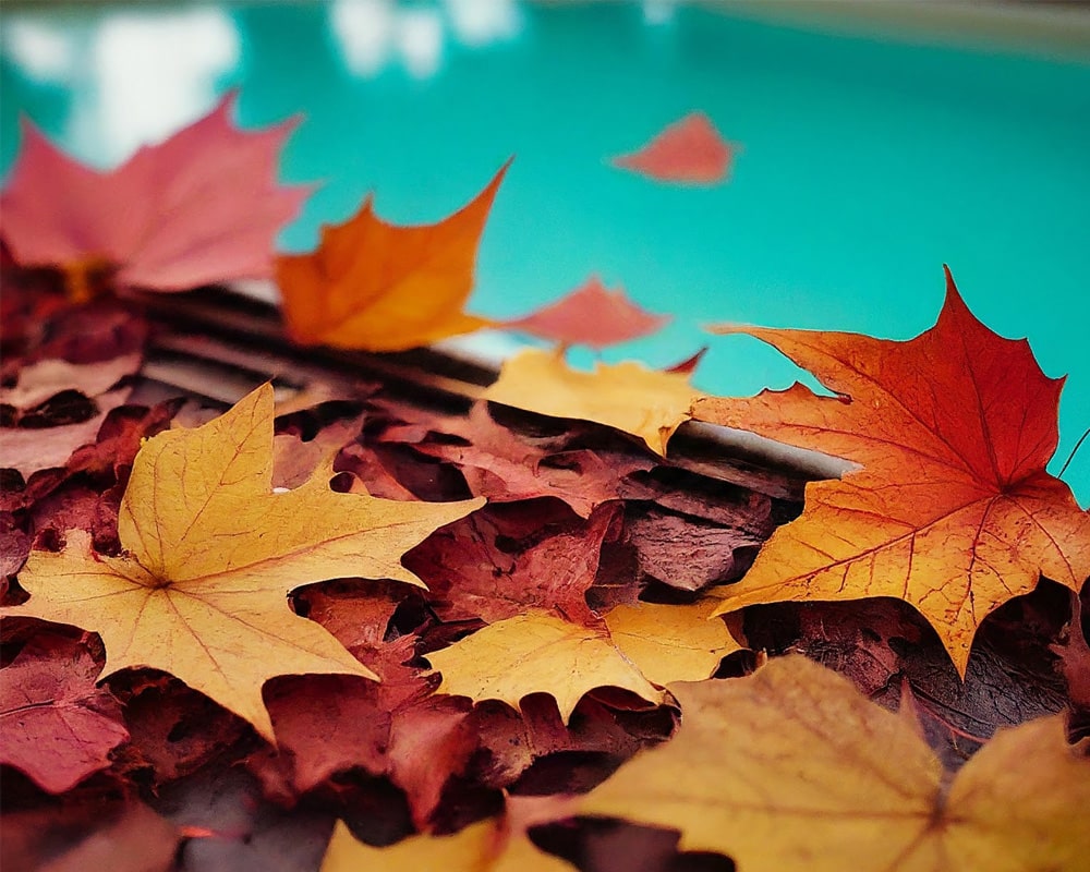 yellow leaves near and in pool water