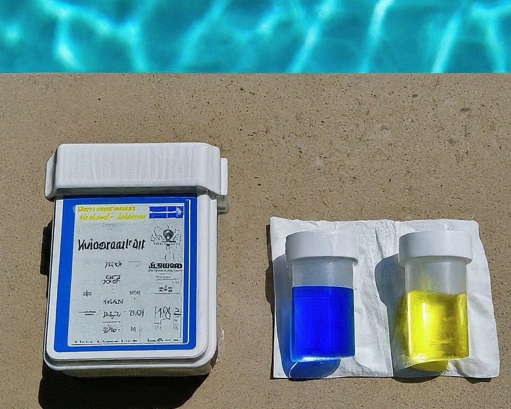 pool chemicals next to a pool